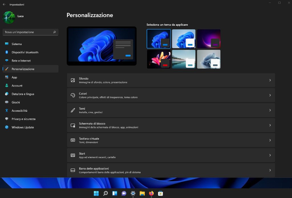 Windows 11 Impostazioni pannello personalizzazione