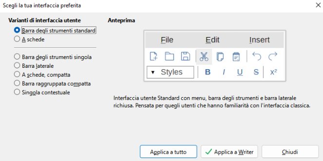 Come sistemare la barra degli strumenti su LibreOffice Writer Barra degli strumenti standard o a schede